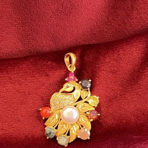 Gold Navaratna Peacock Pendent