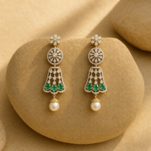Diamond Emerald with Pearl Eaarring
