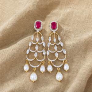 Diamond Ruby And Pearl Earring